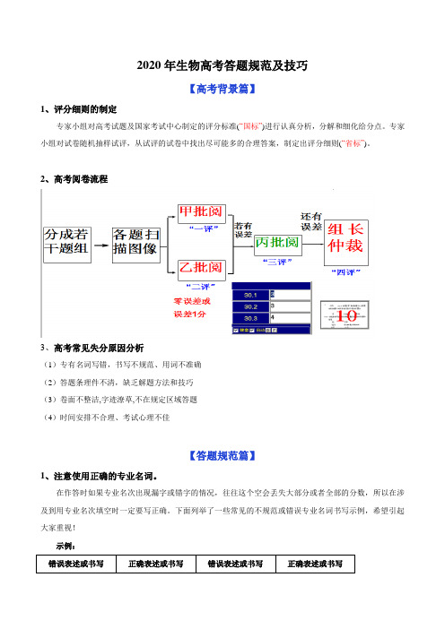 2020年高考生物答题规范及考试技巧-2020年高考终极冲刺抢分秘籍系列