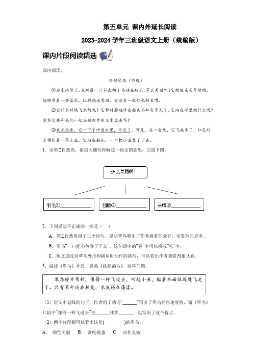 第五单元 课内外延伸阅读(含答案) 2023-2024学年三年级语文上册(统编版)