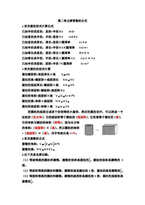 苏教版六年级下册数学第二单元要背熟的公式