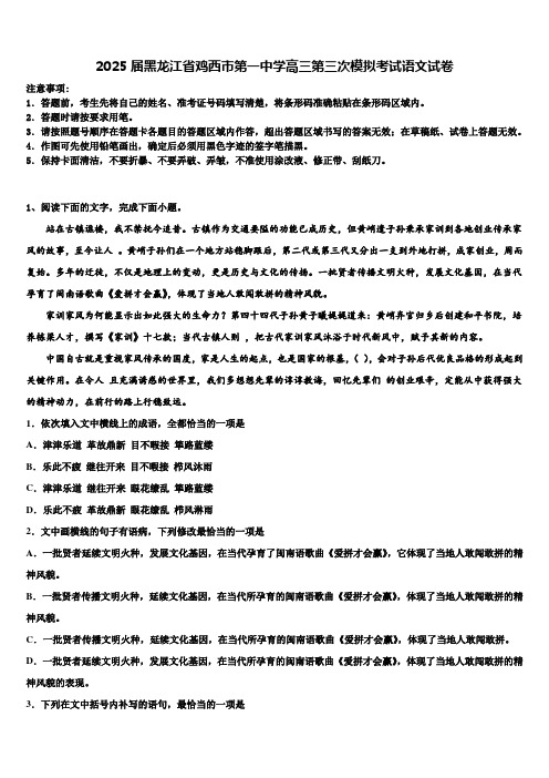 2025届黑龙江省鸡西市第一中学高三第三次模拟考试语文试卷含解析