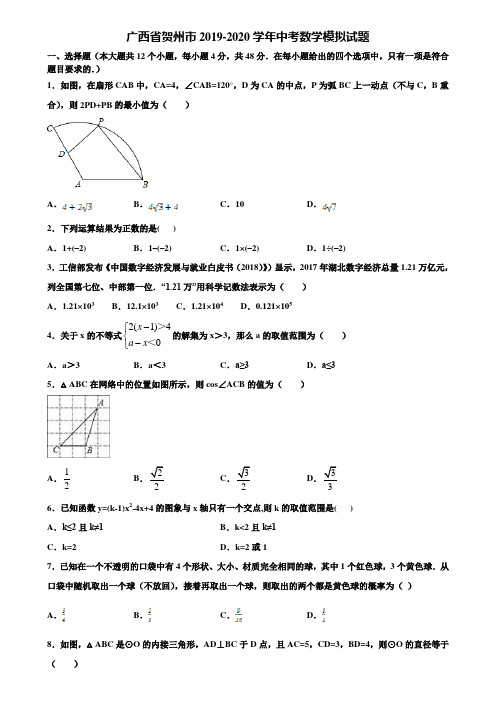 广西省贺州市2019-2020学年中考数学模拟试题含解析