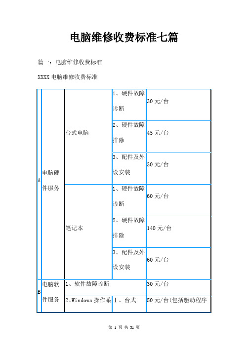 电脑维修收费标准七篇