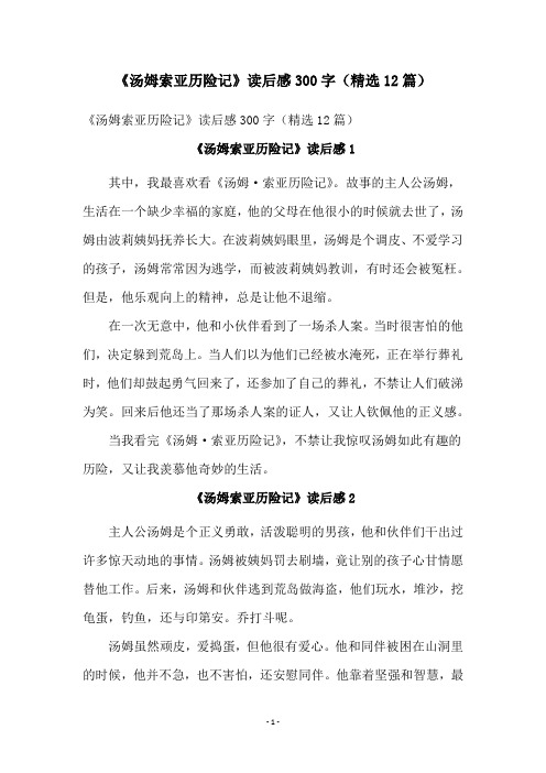 《汤姆索亚历险记》读后感300字(精选12篇)