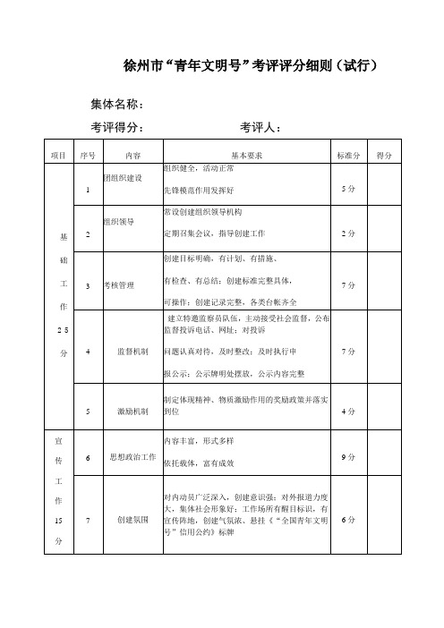 徐州市青年文明号考评评分细则(试行)