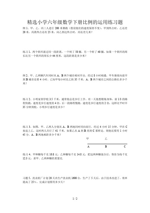 精选小学六年级数学下册比例的运用练习题