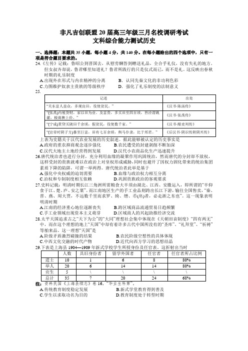 河南省非凡吉创联盟2020届高三3月调研考试历史试题+Word版含答案