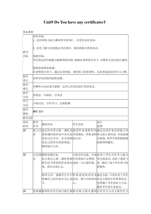 最新中职英语第二册教案：Unit9DoYouhaveanycertificates？06英语