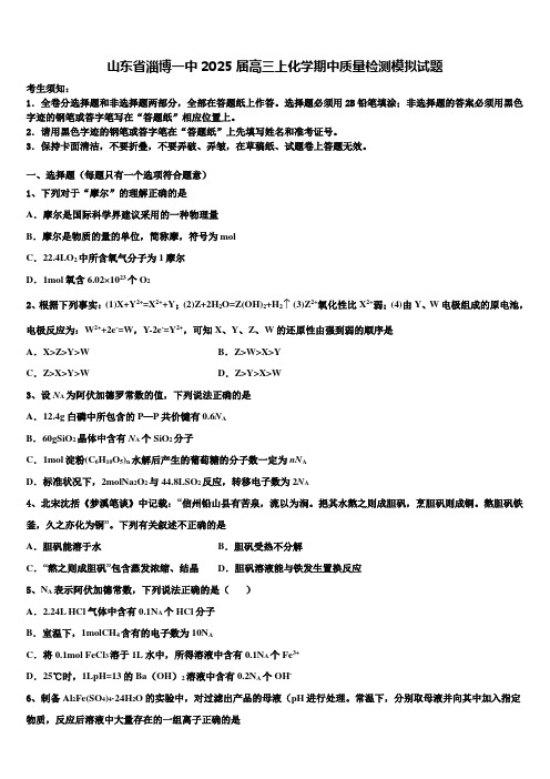 山东省淄博一中2025届高三上化学期中质量检测模拟试题含解析