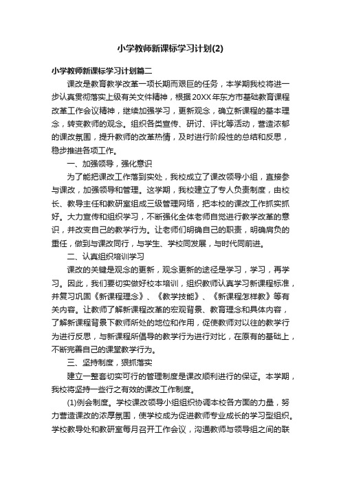 小学教师新课标学习计划（2）