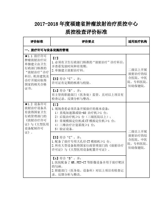 肿瘤放射治疗质控中心质控检查评价标准资料