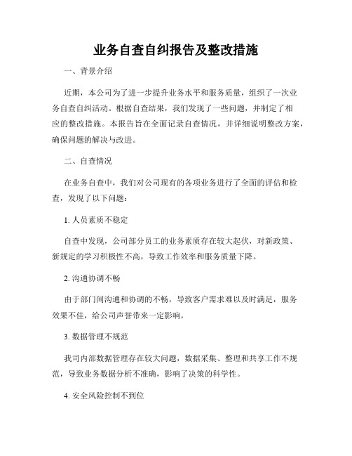 业务自查自纠报告及整改措施