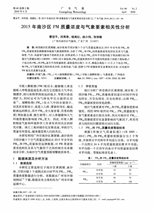 2015年南沙区PM质量浓度与气象要素相关性分析