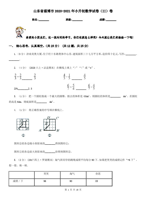 山东省淄博市2020-2021年小升初数学试卷(II)卷