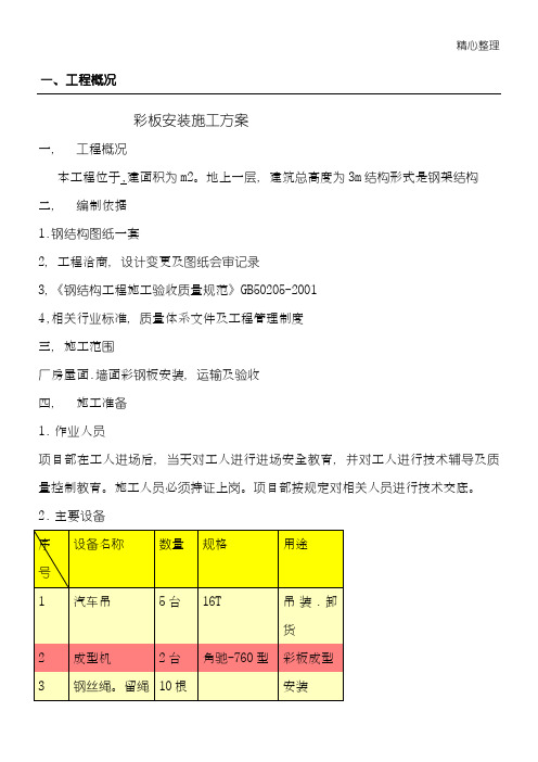 钢结构屋面彩板安装施工方案