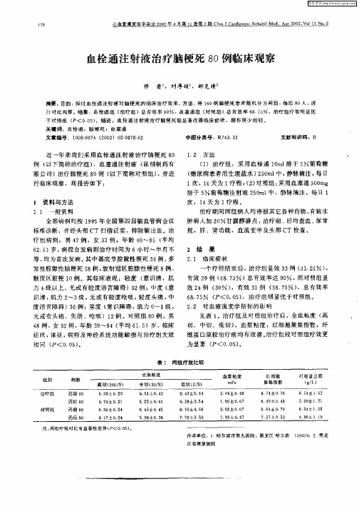 血栓通注射液治疗脑梗死80例临床观察