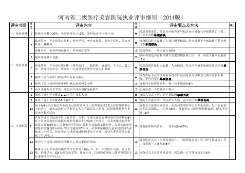 河南省二级医疗美容医院执业评审细则(2014版)