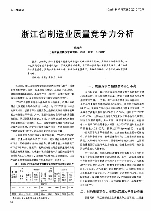 浙江省制造业质量竞争力分析