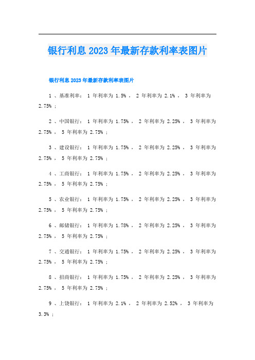 银行利息2023年最新存款利率表图片