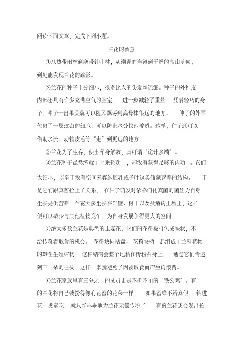 《兰花的智慧》阅读练习及答案