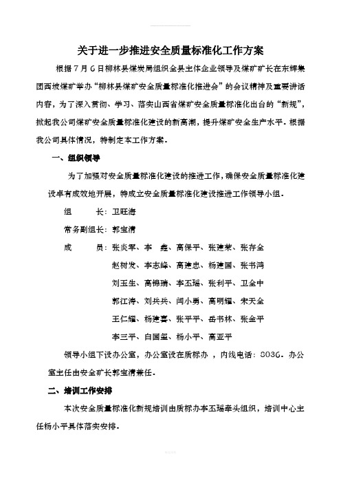 关于进一步推进安全质量标准化实施方案1