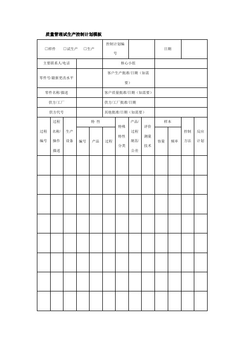 质量管理试生产控制计划模板