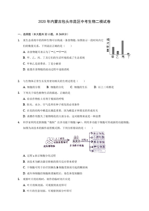 2020年内蒙古包头市昆区中考生物二模试卷 