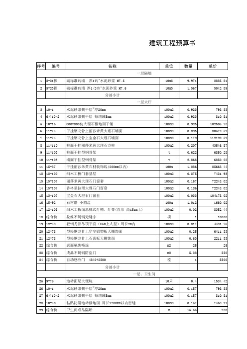 浙江某高层商务办公楼装修工程预算书