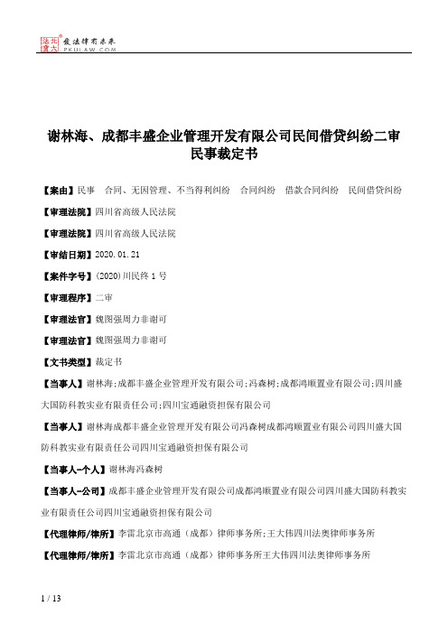 谢林海、成都丰盛企业管理开发有限公司民间借贷纠纷二审民事裁定书