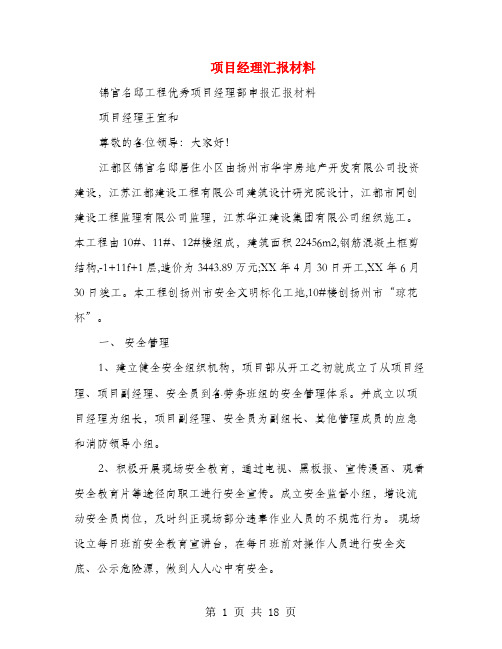 项目经理汇报材料(多篇范文)