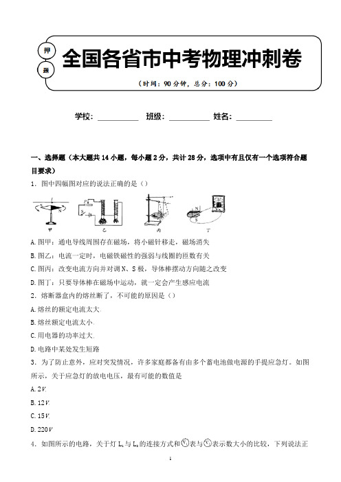 2020年 湖南省益阳市中考物理适应性考试试卷解析版(全网唯一)