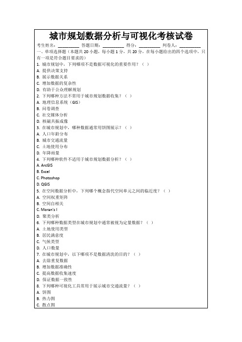 城市规划数据分析与可视化考核试卷