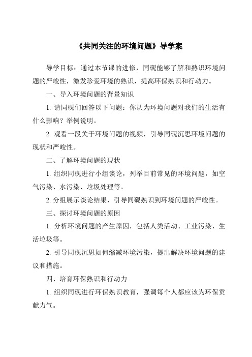 《共同关注的环境问题导学案-2023-2024学年初中历史与社会人教版新课程标准》