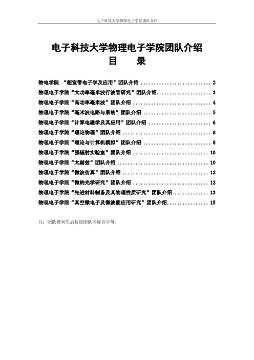 电子科技大学物理电子学院团队介绍