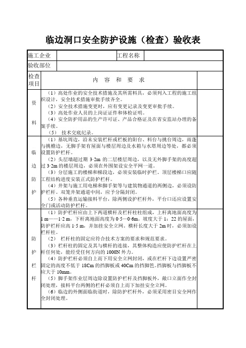 临边洞口安全防护设施(检查)验收表