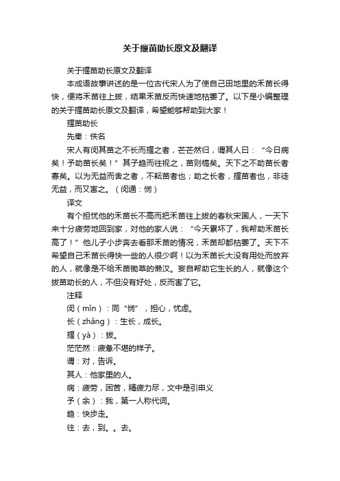 关于揠苗助长原文及翻译