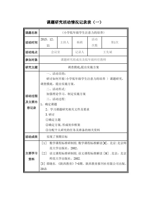 课题研究活动情况记录表