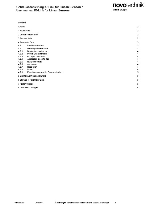 IO-Link线性传感器使用手册 NOVOtechnik SIEDLE GRUPPE 版本00 20