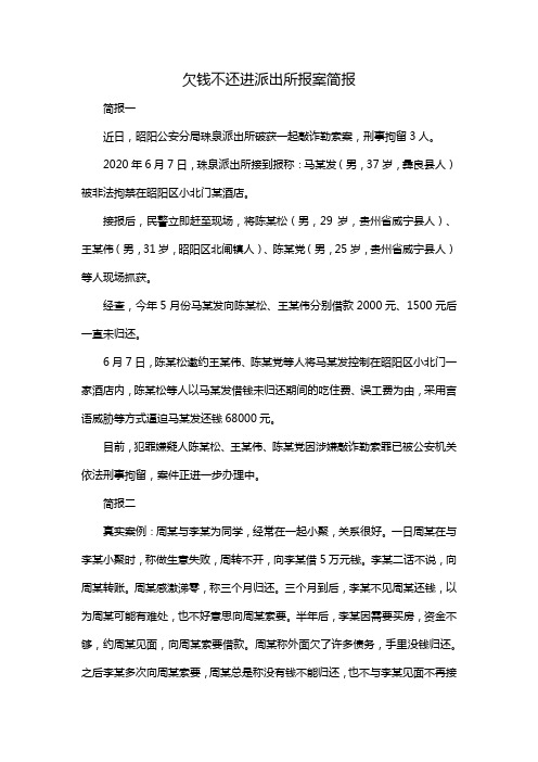 欠钱不还进派出所报案简报