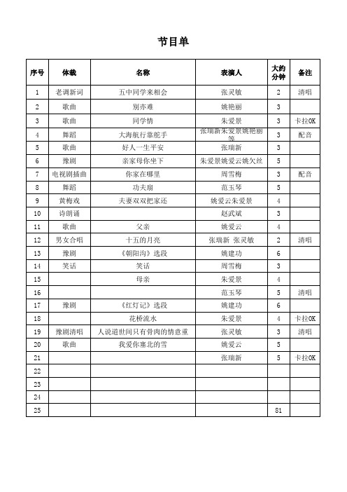 同学聚会节目单