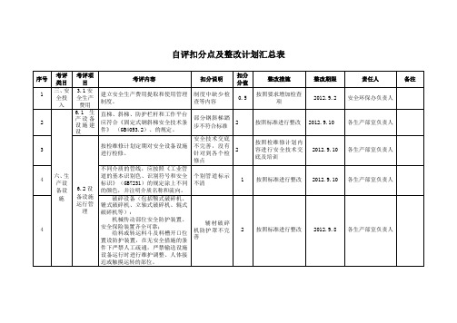 自评扣分点及整改计划汇总表