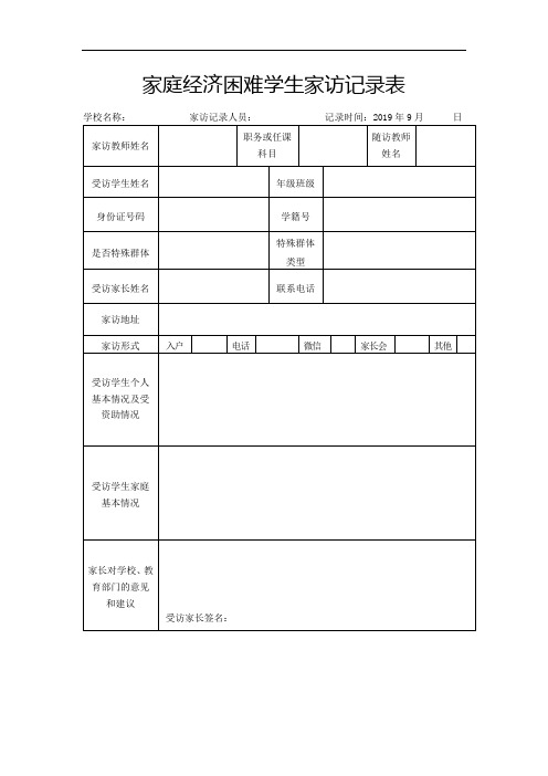 建档立卡家庭经济困难学生家访记录表