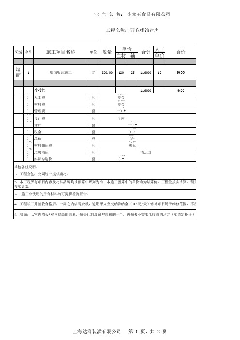 墙面预算表5