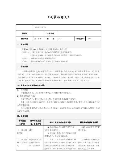 人教版高中语文外国小说欣赏《二单元 话题:场景 .风景的意义》优质课教案_0