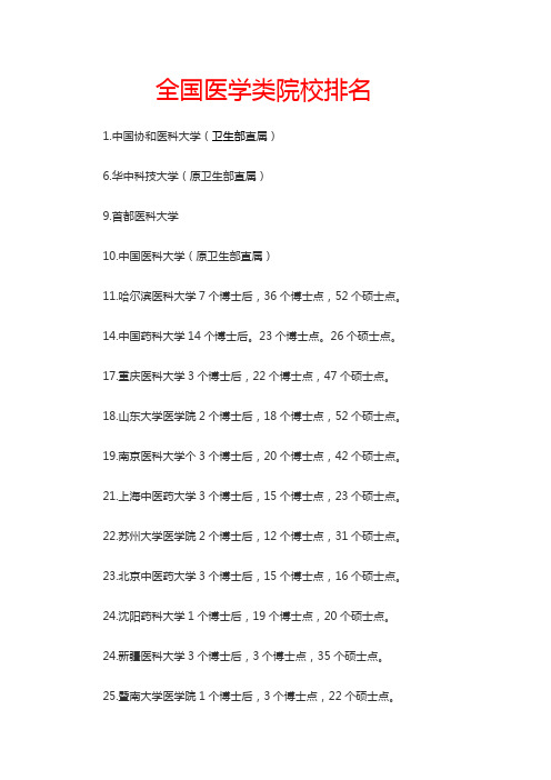 全国医学类院校排名