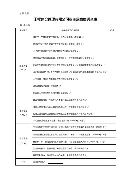 业主满意度调查表