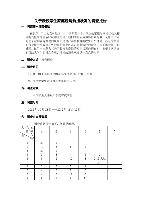 关于我校学生家庭经济负担状况的调查报告