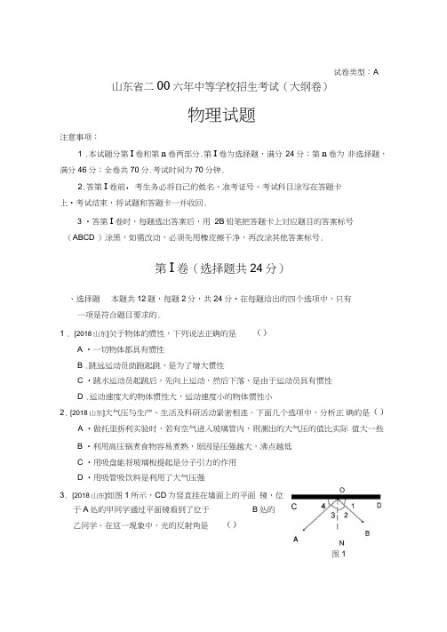 中考物理试题-2018年中考物理试题(山东省)