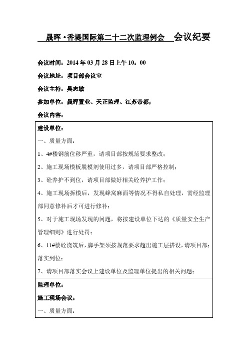 第二十二次监理例会会议纪要