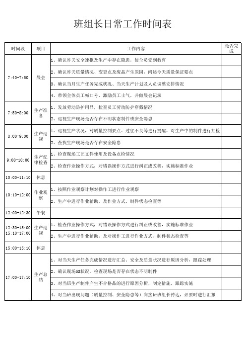 班组长工作表