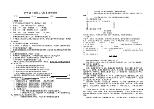 六年级下册语文兴趣小组检测卷